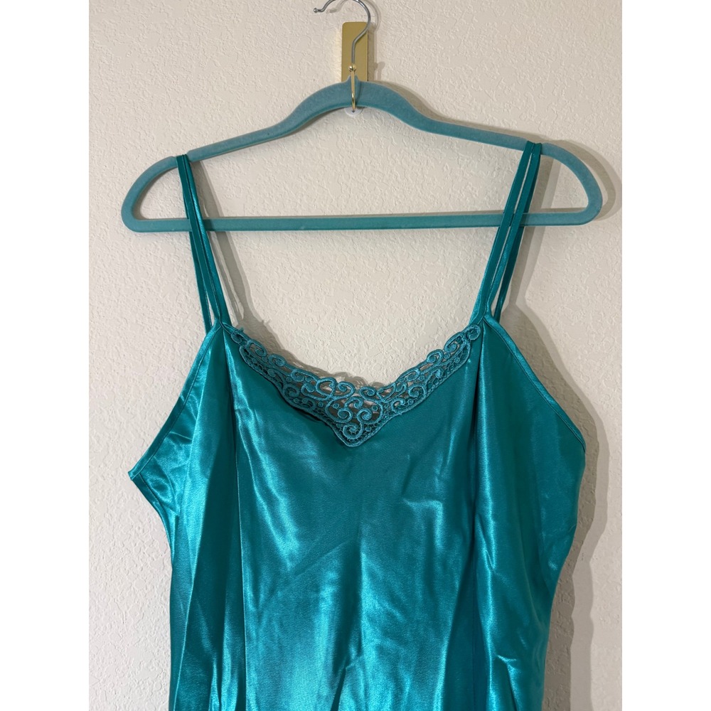 Vtg Expressions California Dynasty Teal Satin Lace Trim Chemise Large Coquette - Picture 3 of 5